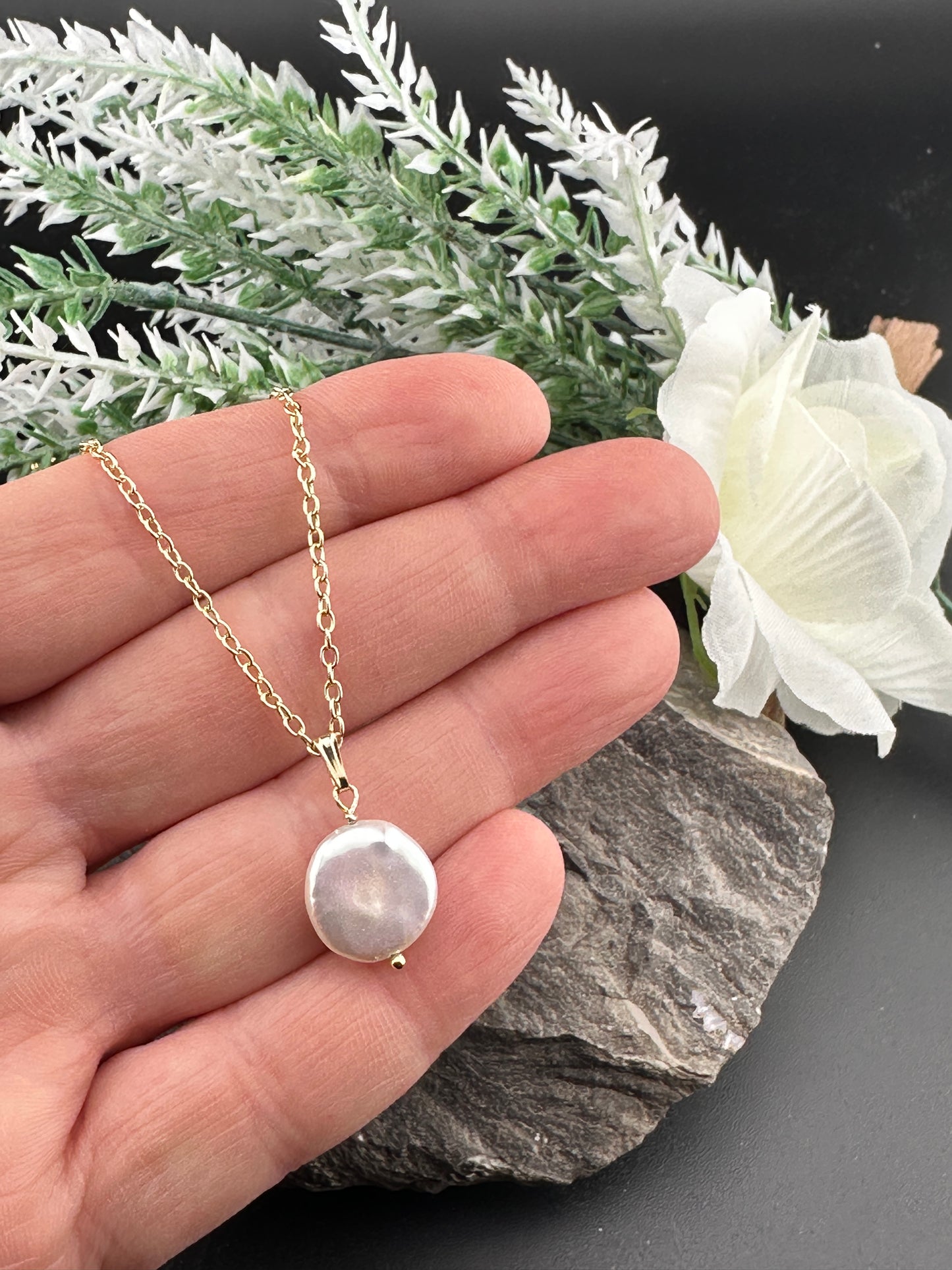Classic Button Baroque Pearl Pendant Necklace – Gold Filled Chain
