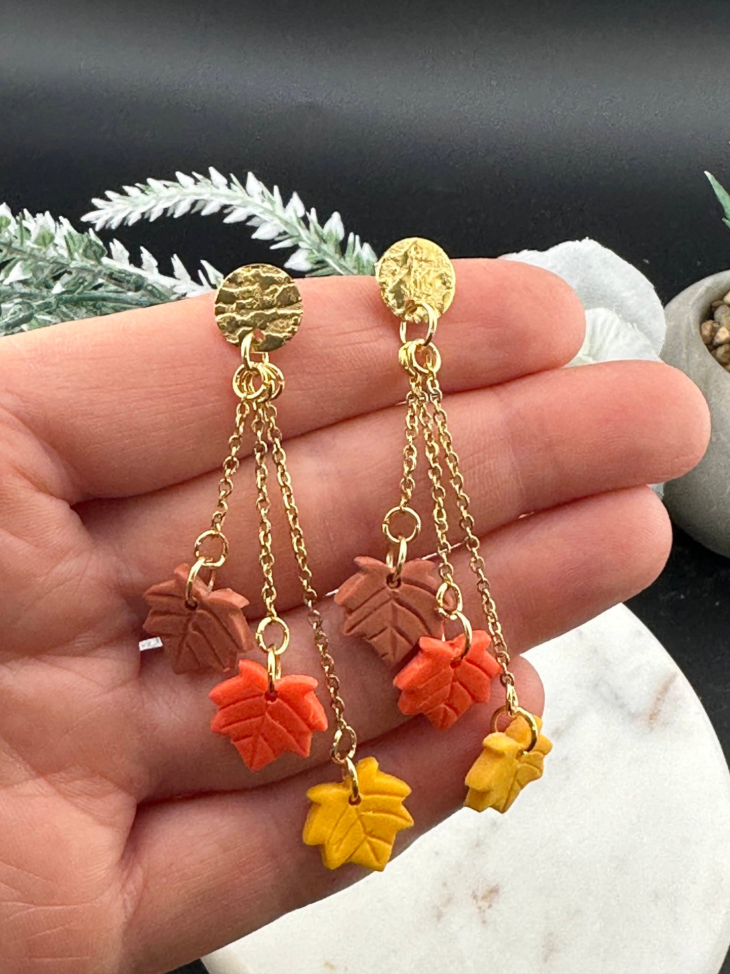 Playful Maple Leaves Polymer Clay Earrings