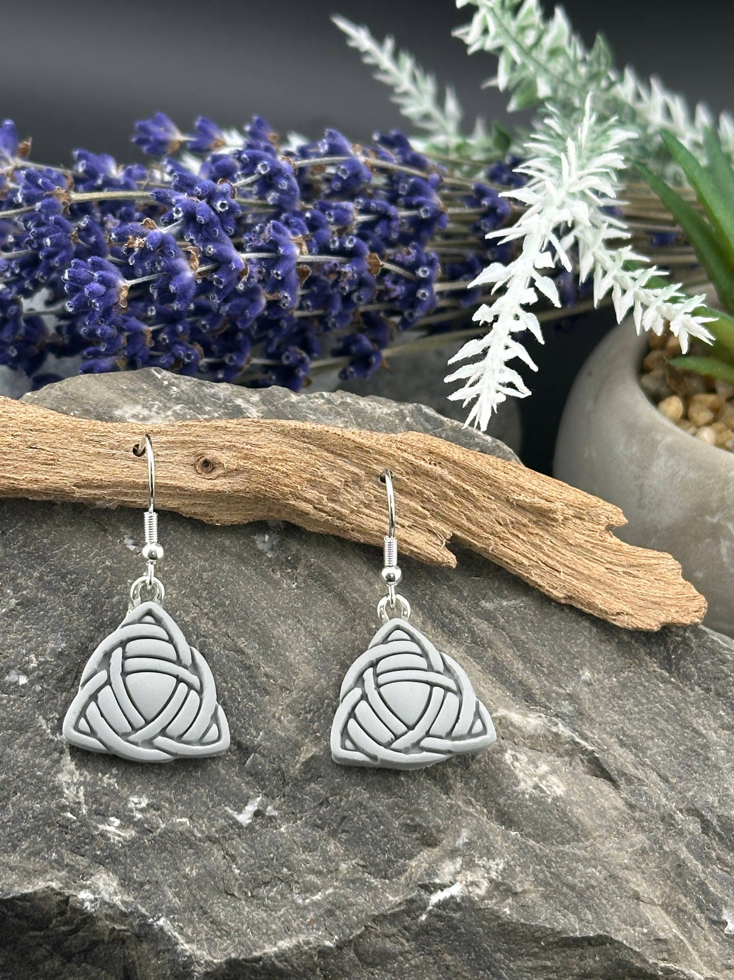 Grey Celtic Trinity Knot Polymer Clay Earrings