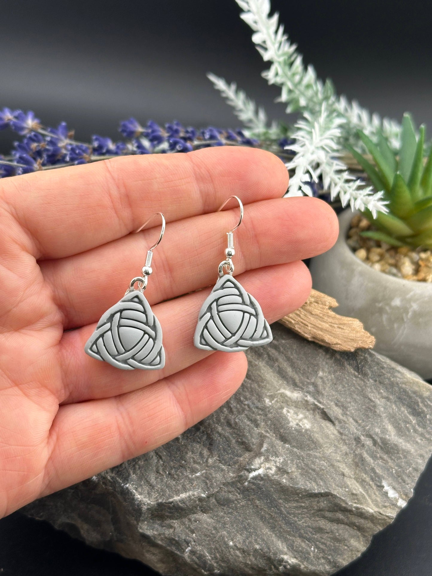 Grey Celtic Trinity Knot Polymer Clay Earrings