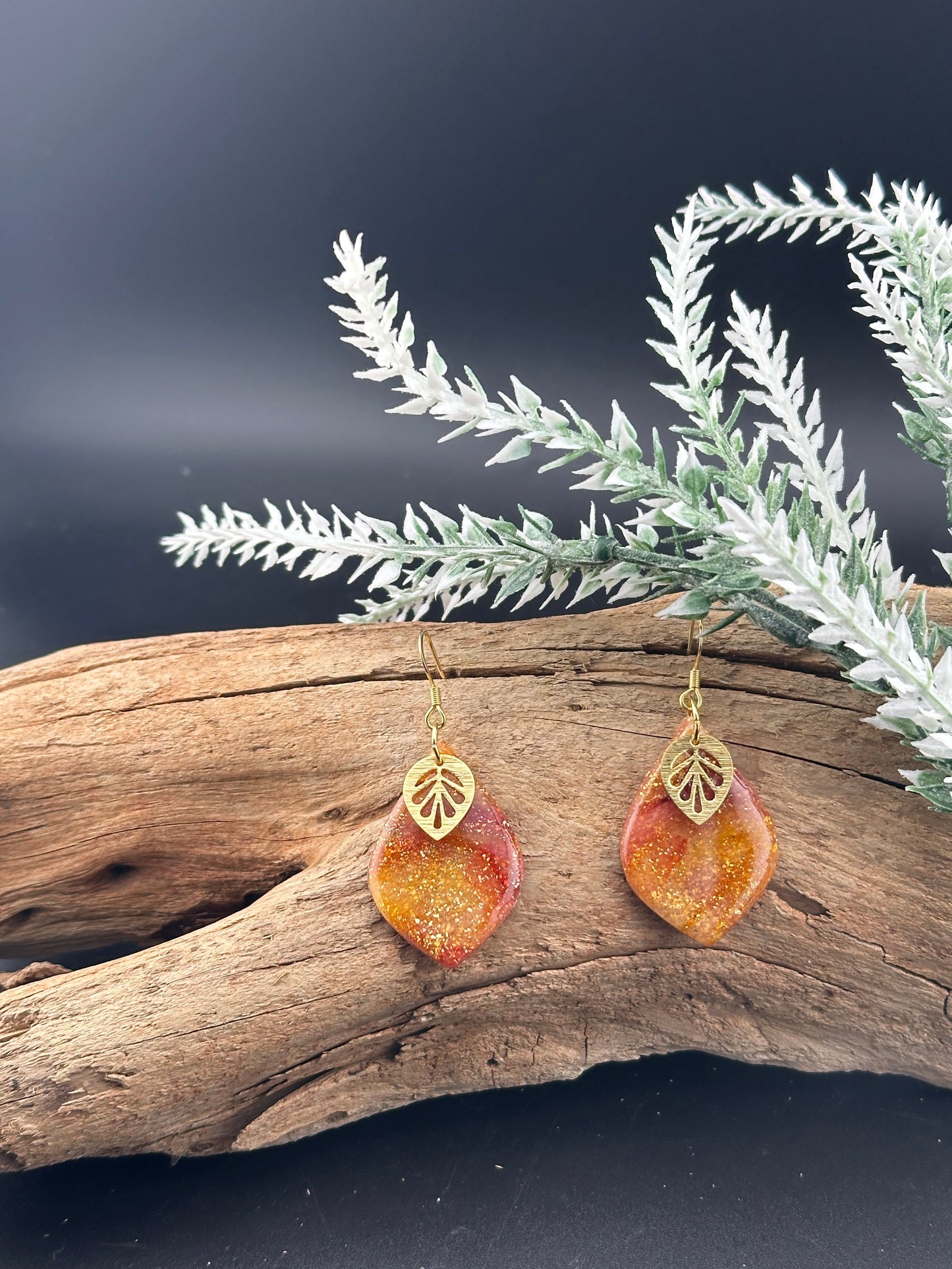 Fall Colors and Gold Leaf, Teardrop Earrings