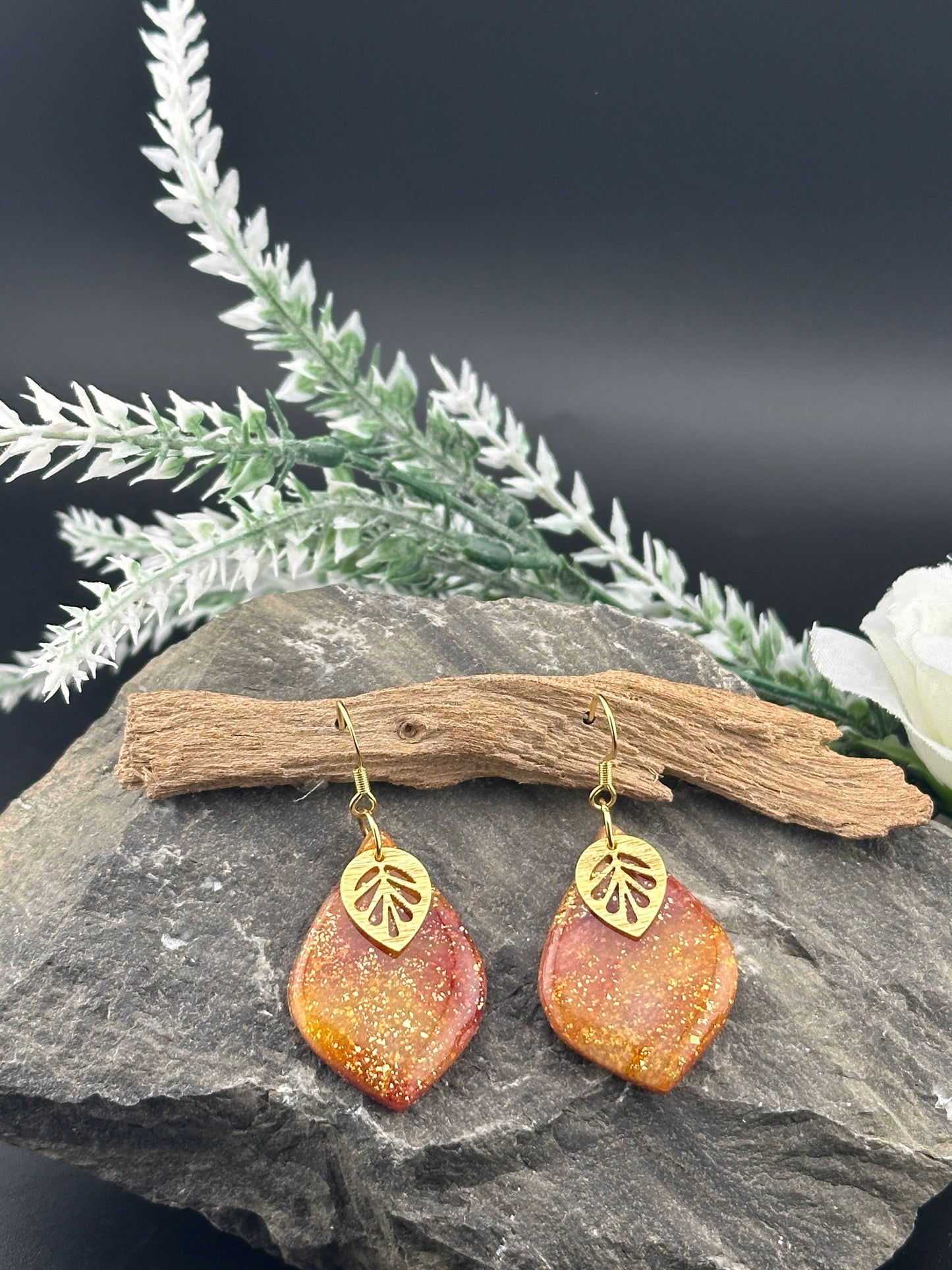 Fall Colors and Gold Leaf, Teardrop Earrings