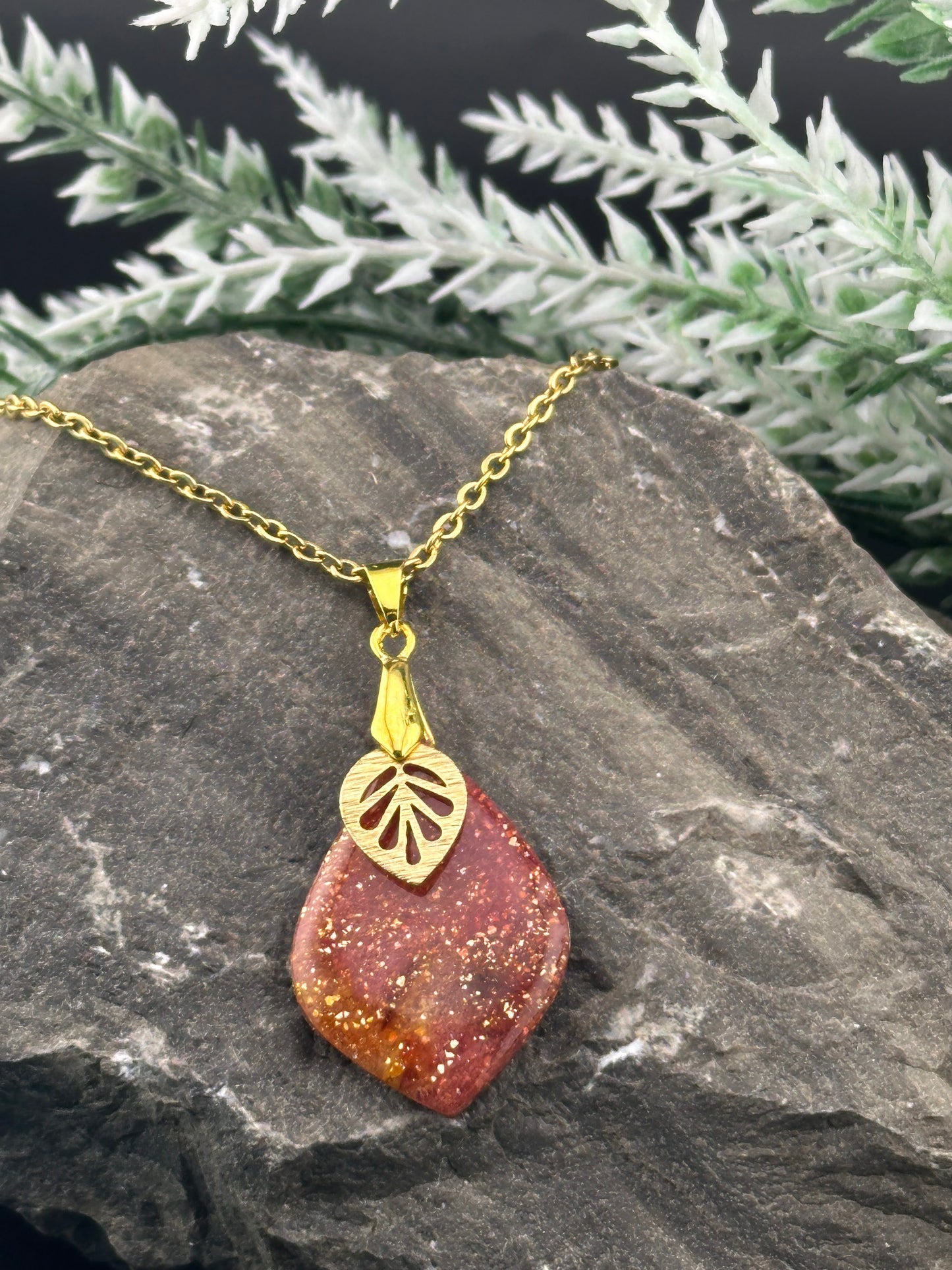 Fall Colors and Gold Leaf Necklace