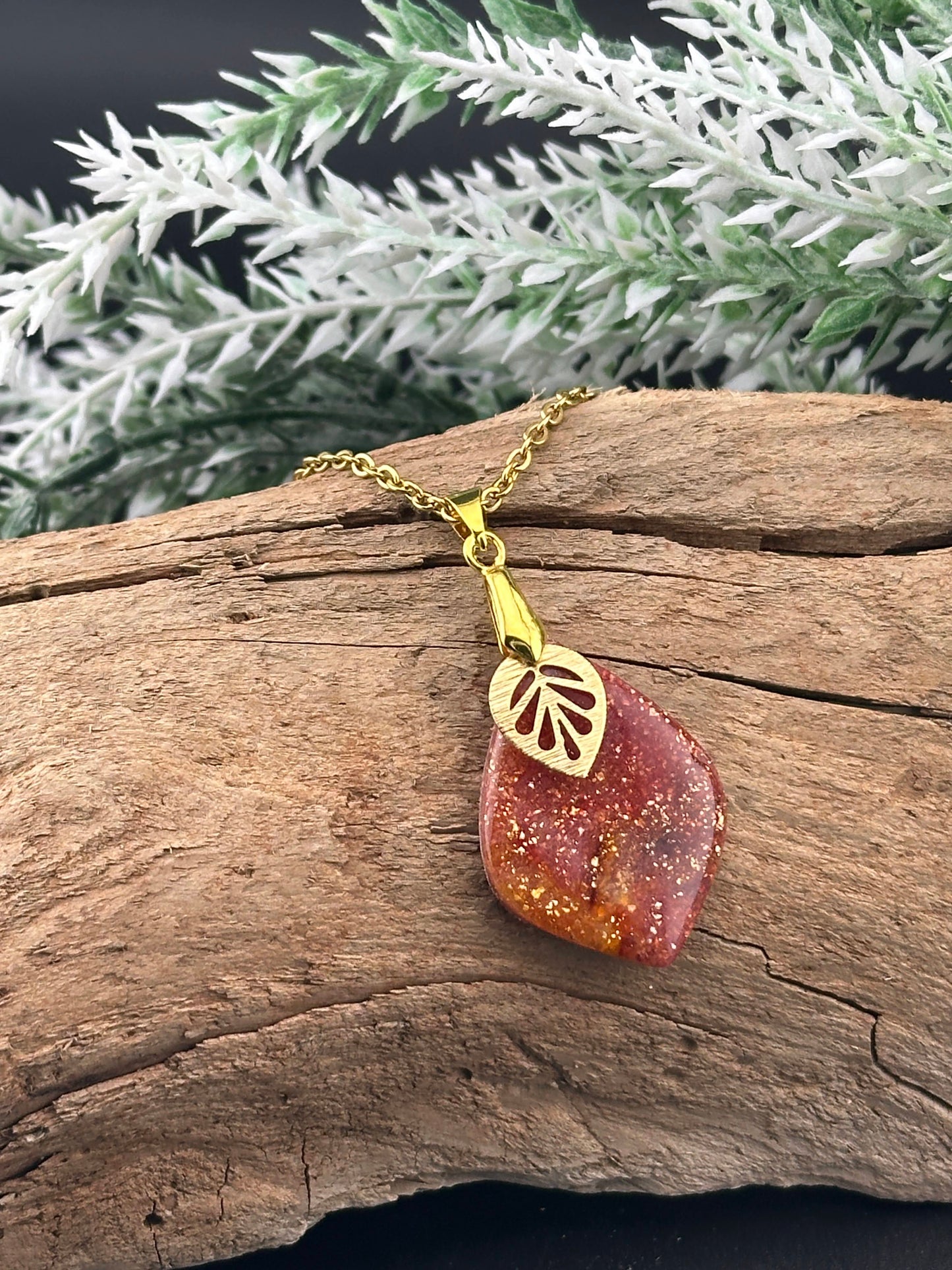 Fall Colors and Gold Leaf Necklace