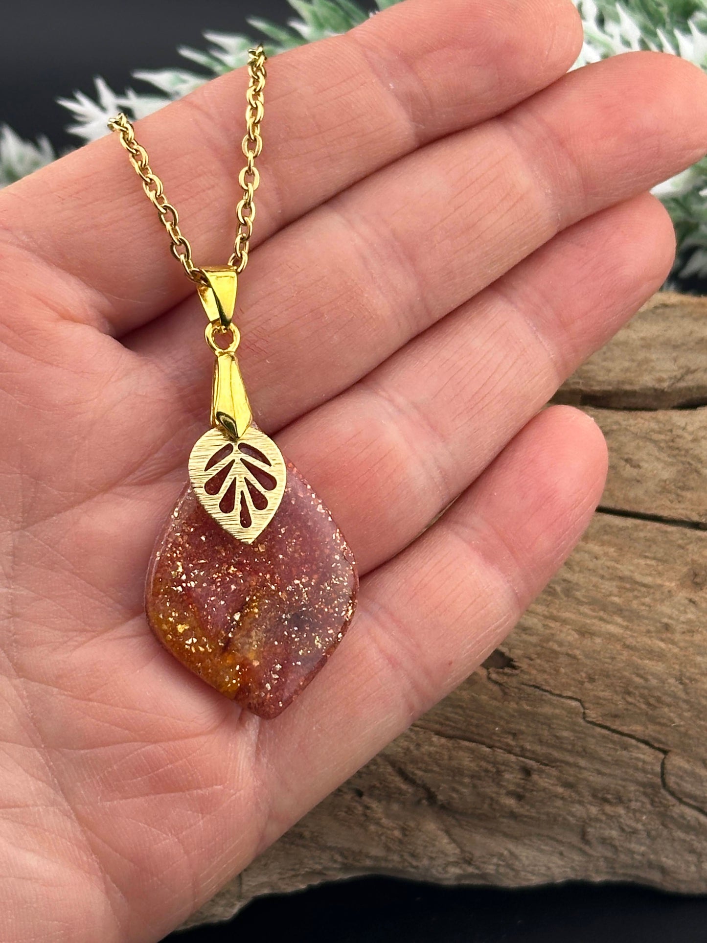 Fall Colors and Gold Leaf Necklace