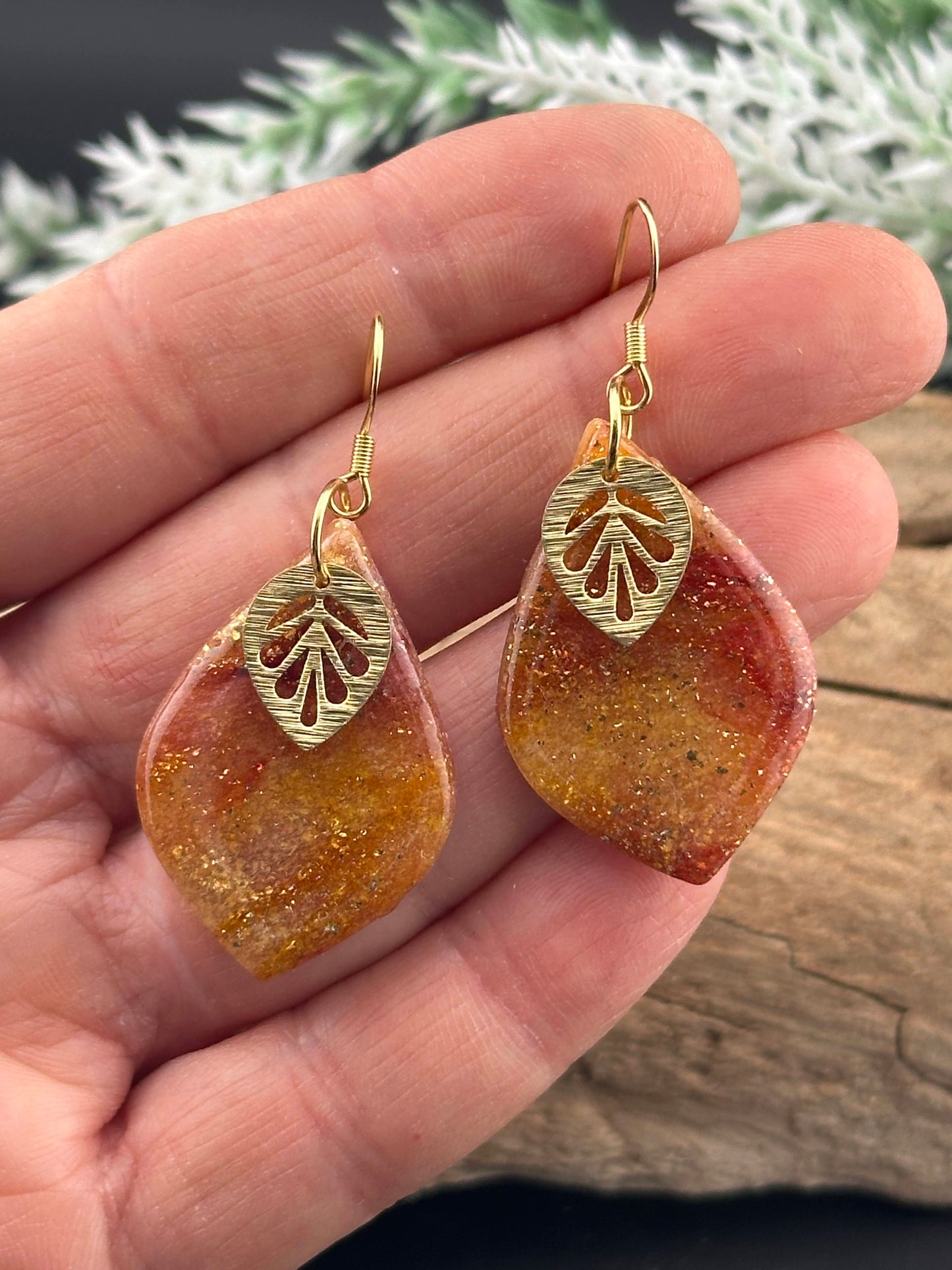 Fall Colors and Gold Leaf, Teardrop Earrings