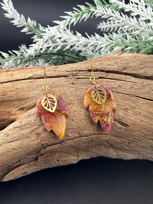 Fall Colors and Gold, Leaf Shaped Earrings