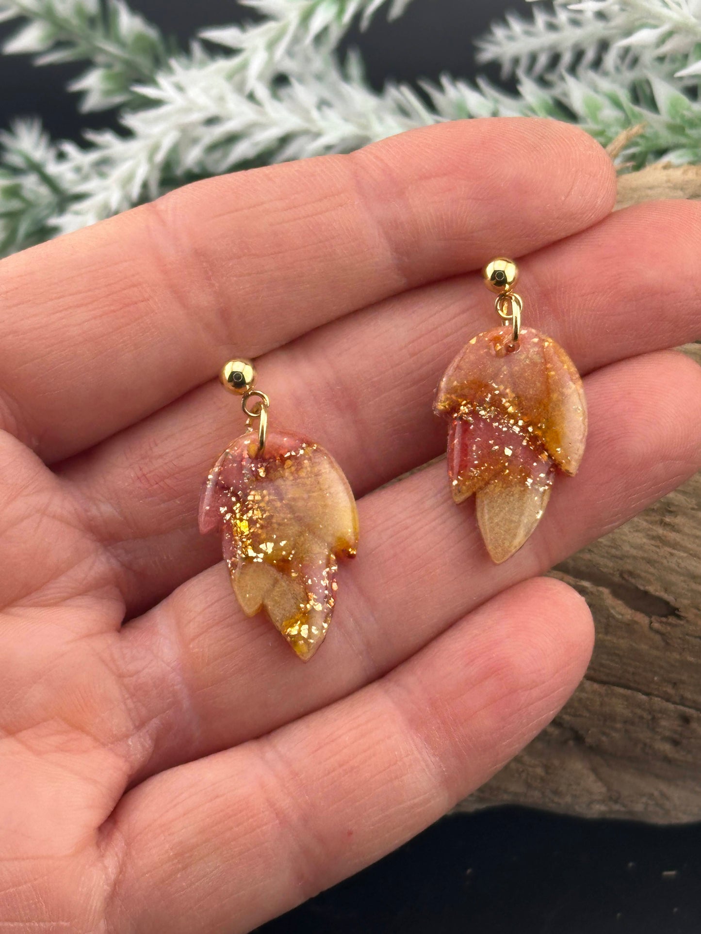 Fall Colors, Small Leaf Shaped Earrings