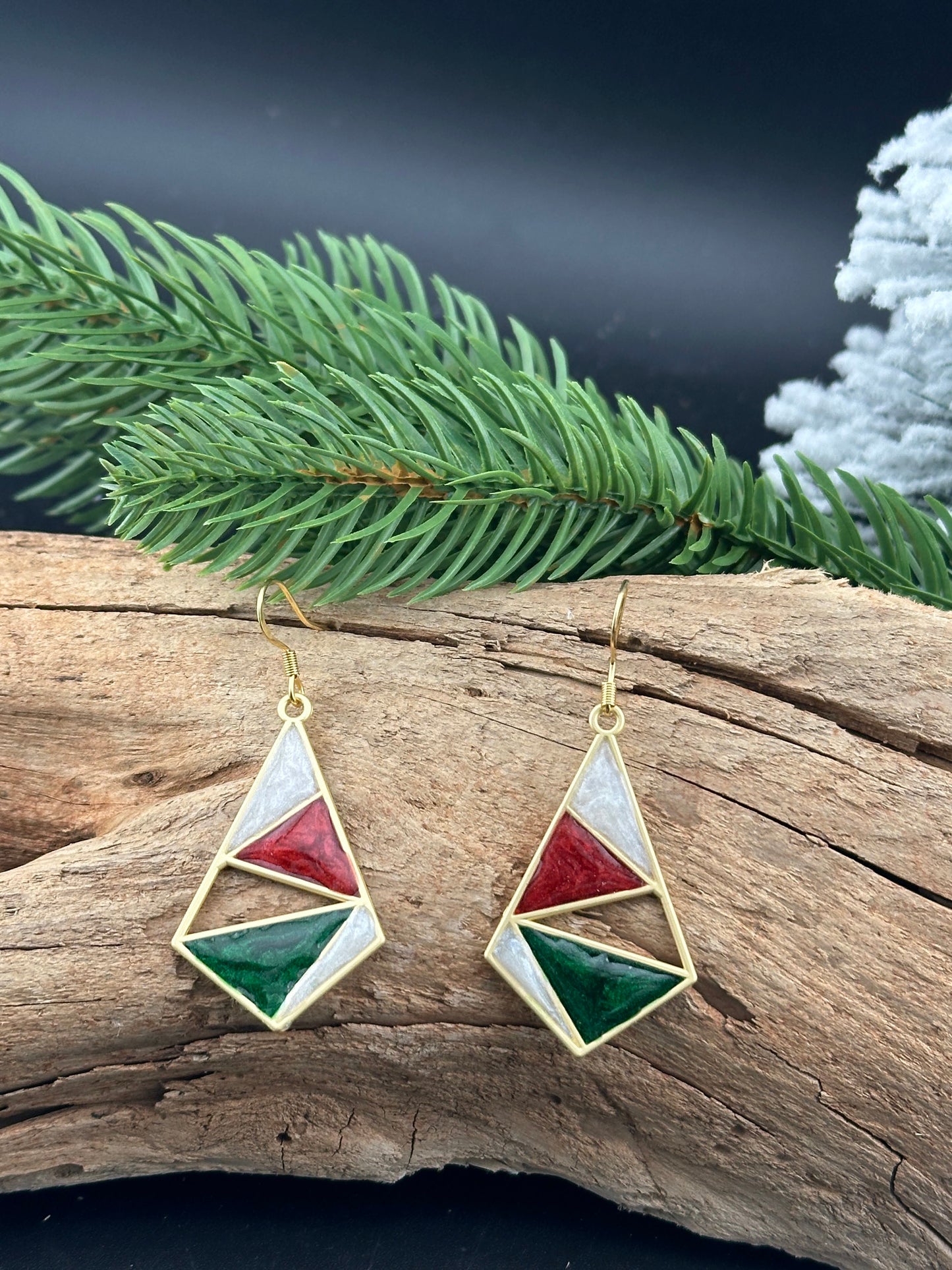 Green, Red & White Geometric Dangle Earrings