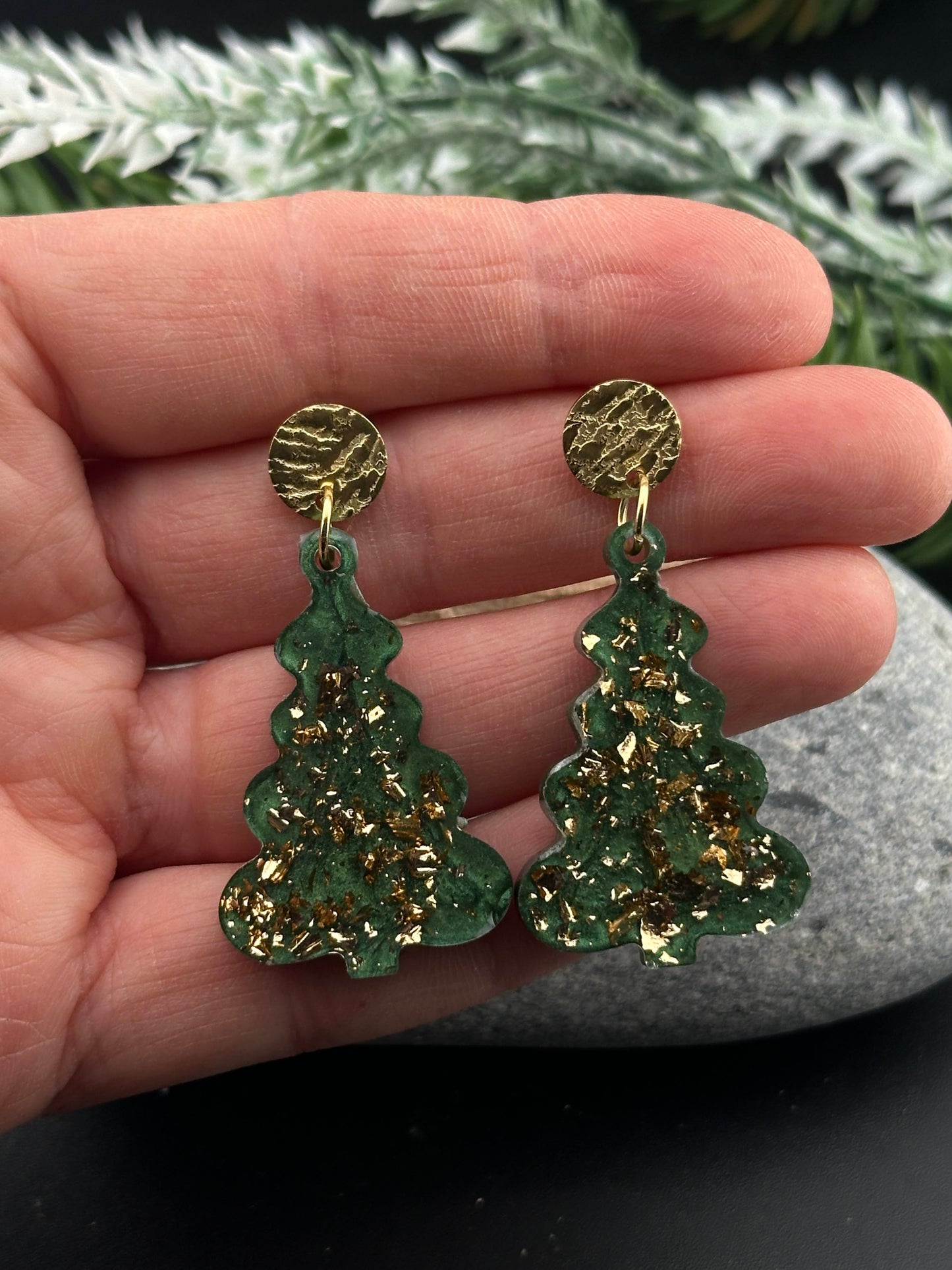 Golden Evergreen Christmas Tree Earrings