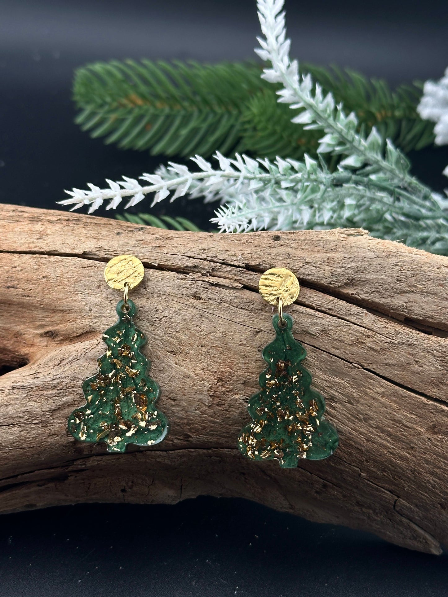 Golden Evergreen Christmas Tree Earrings