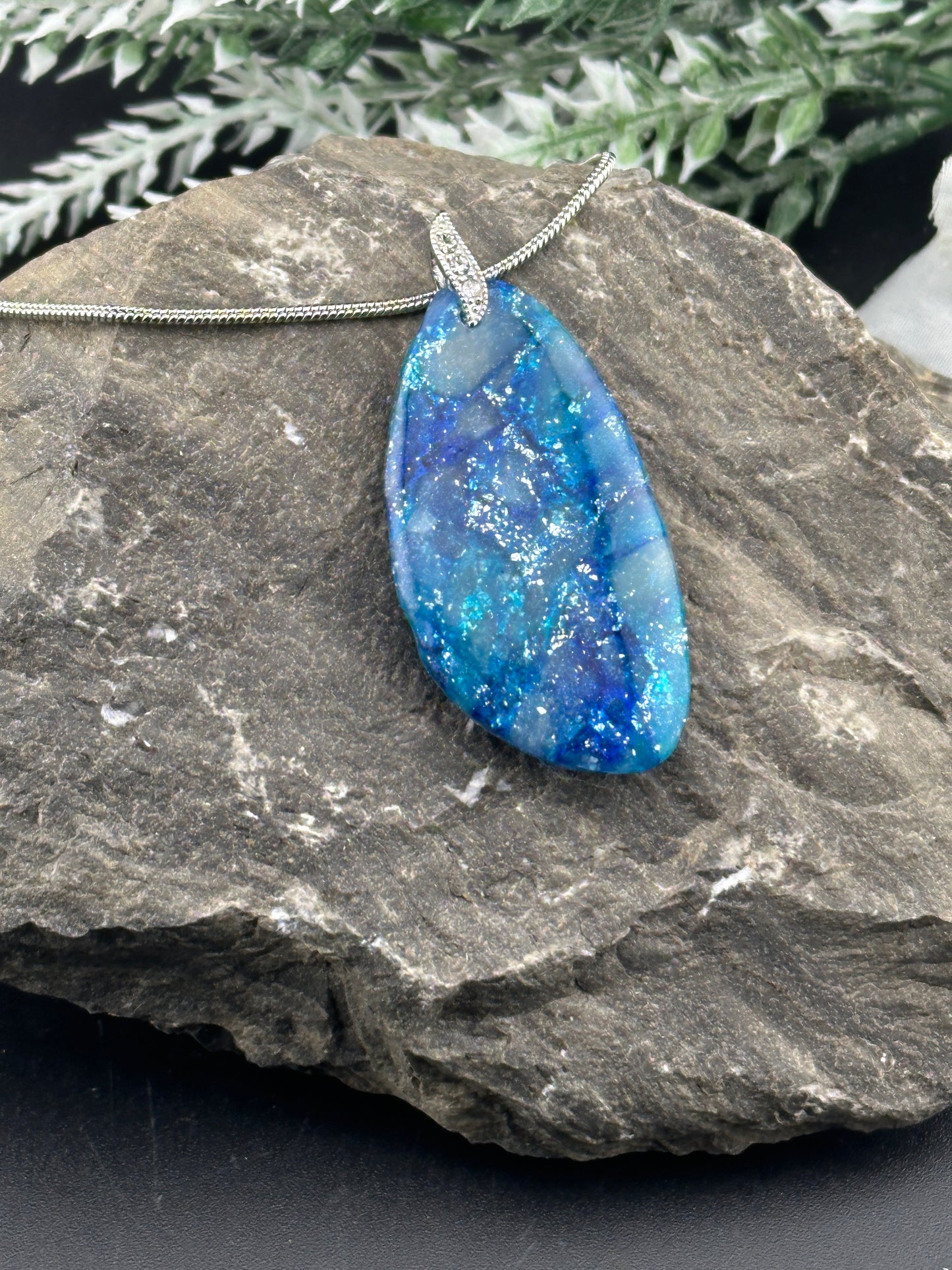 Sapphire Marble & Zirconia Polymer Clay Necklace