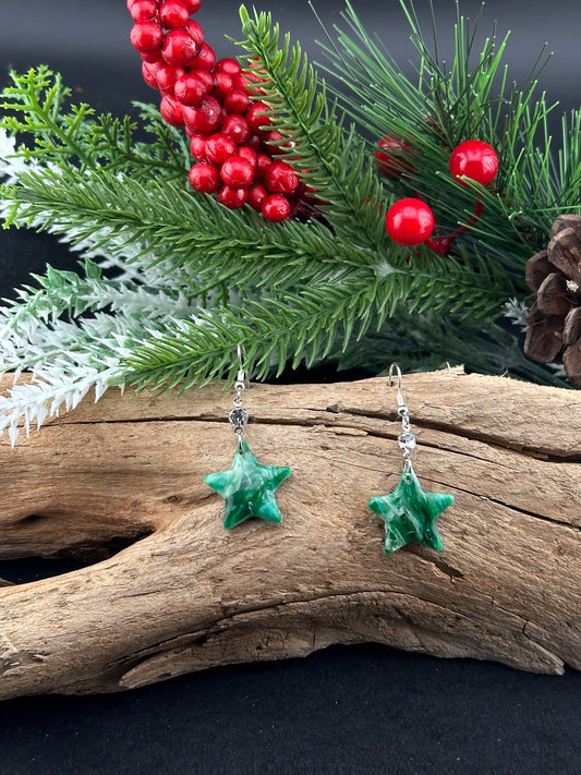 Evergreen Marble Star Holiday Earrings