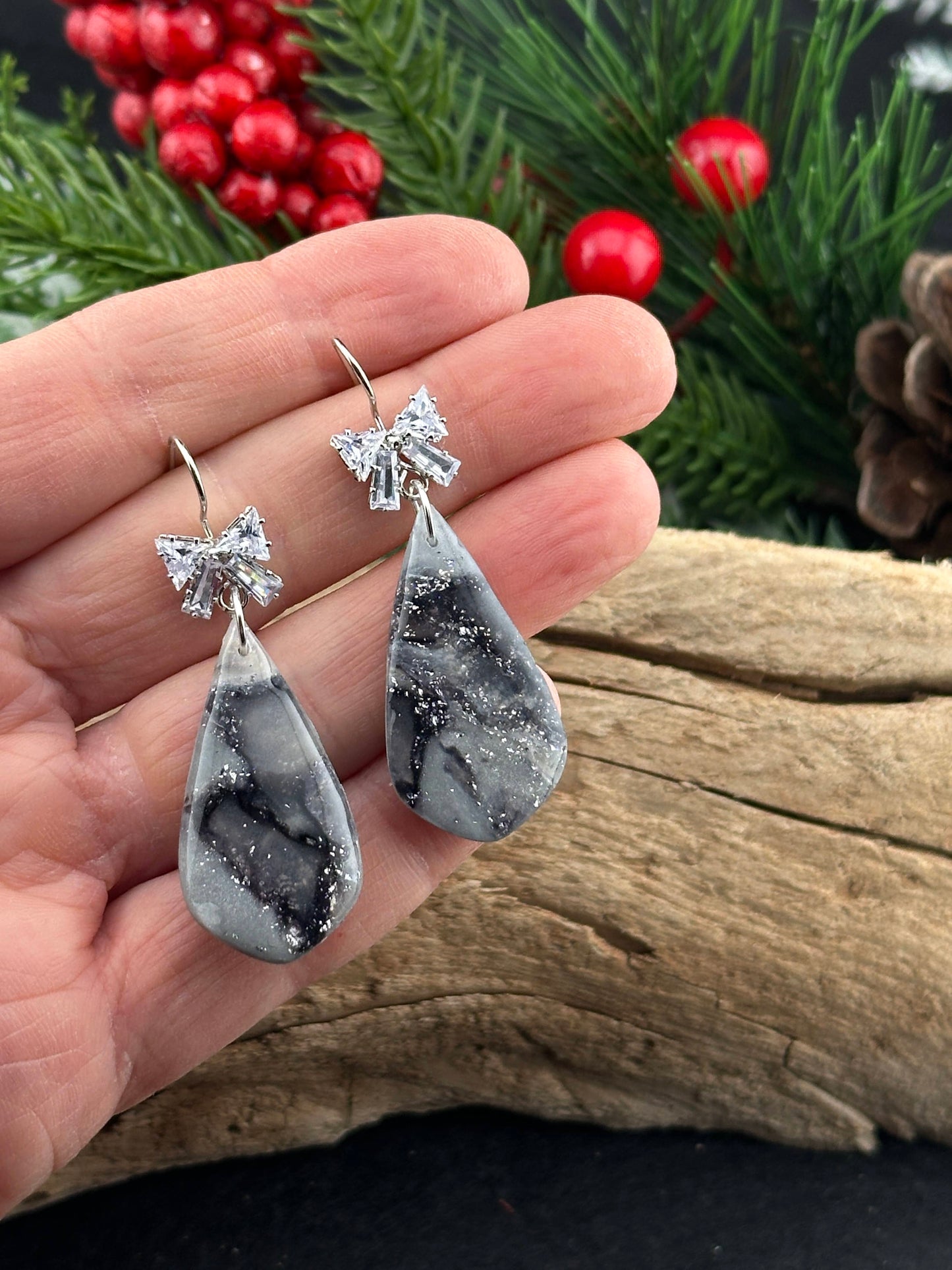 Midnight Sparkle Marble Teardrop Earrings