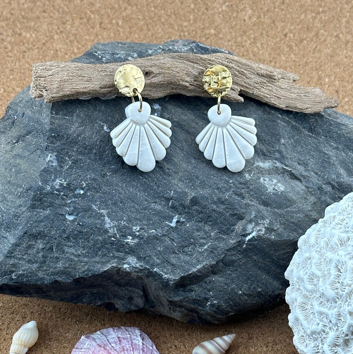 Golden Pearl Sea Shell Earrings