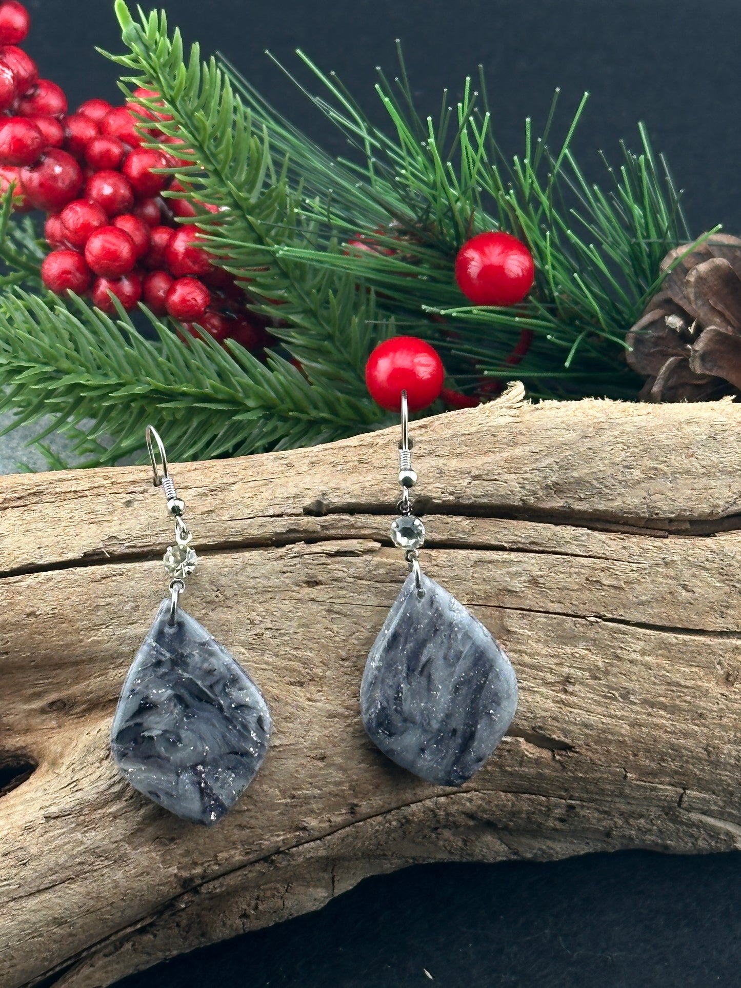 Gray Marble Shimmer Teardrop Earrings