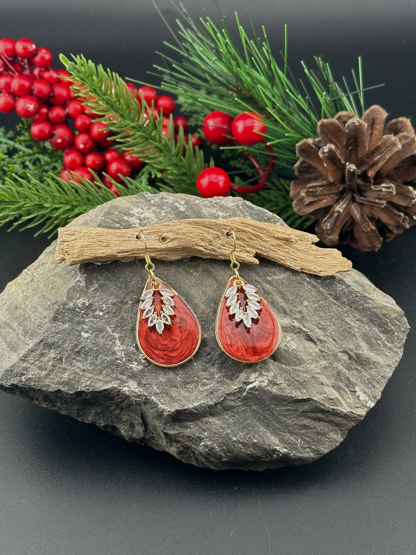 Red Glam Sparkle Teardrop Earrings