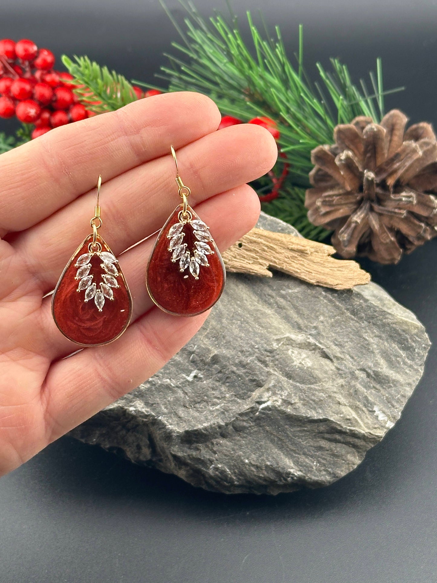 Red Glam Sparkle Teardrop Earrings