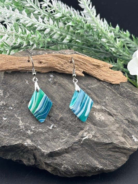 Faux Blue-Green Agate Inspired Earrings