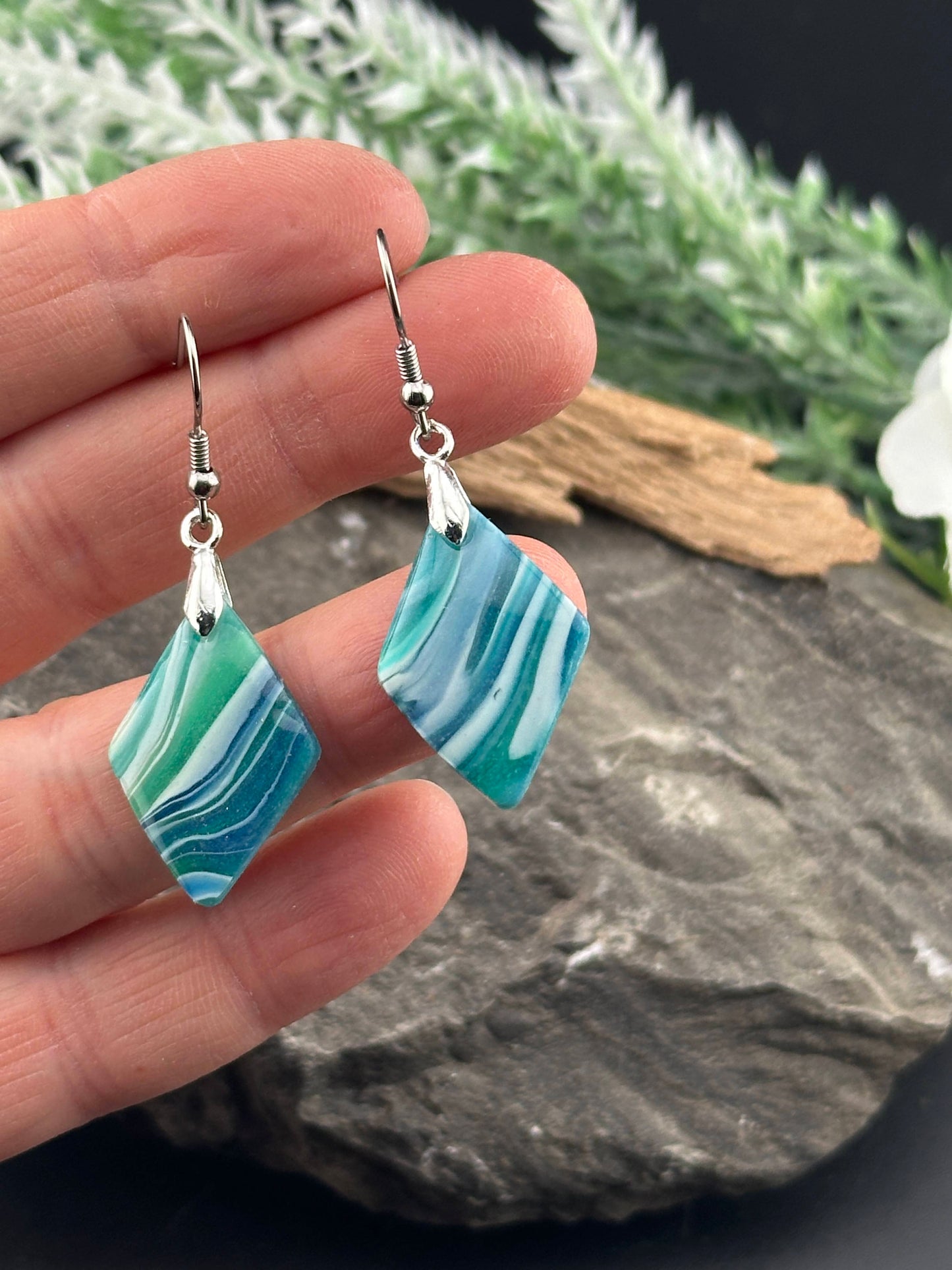 Faux Blue-Green Agate Inspired Earrings