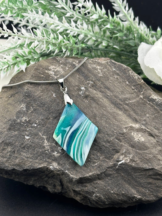 Blue-Green Agate Inspired Pendant Necklace