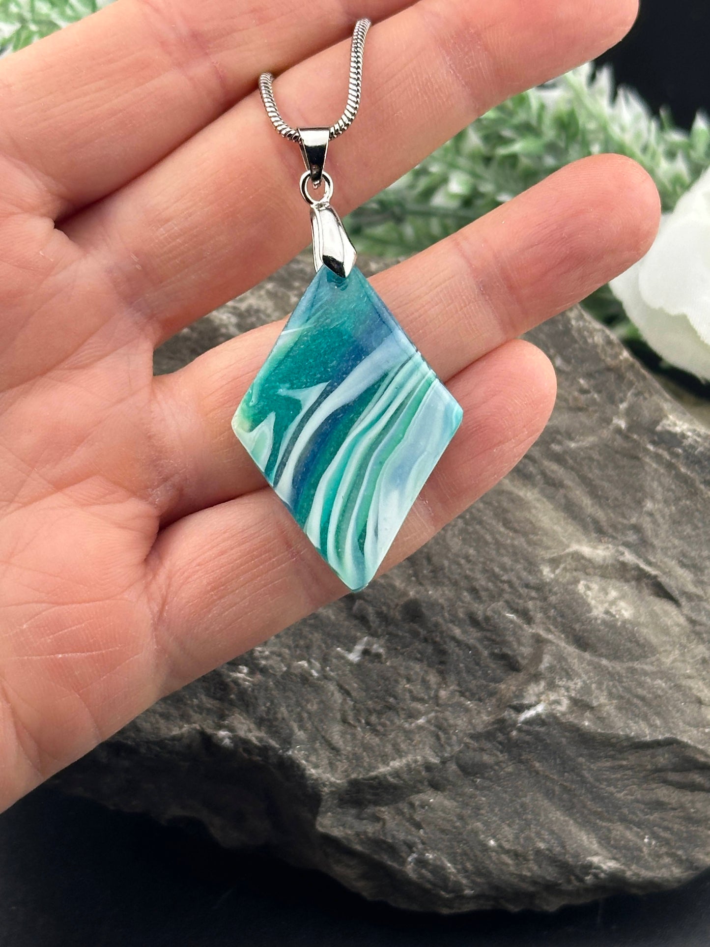 Blue-Green Agate Inspired Pendant Necklace