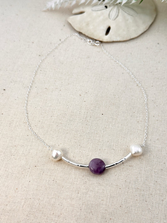 Amethyst & Pearl Whisper Necklace – Sterling Silver