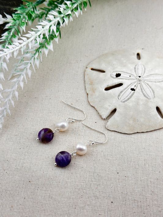 Amethyst & Pearl Whisper Earrings Sterling Silver