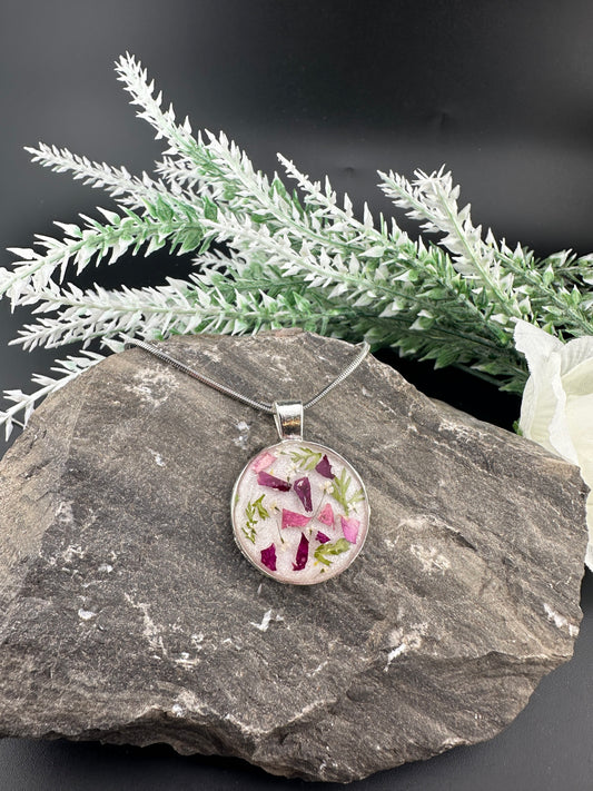 Handcrafted Resin Necklace with Pink Rose Petals