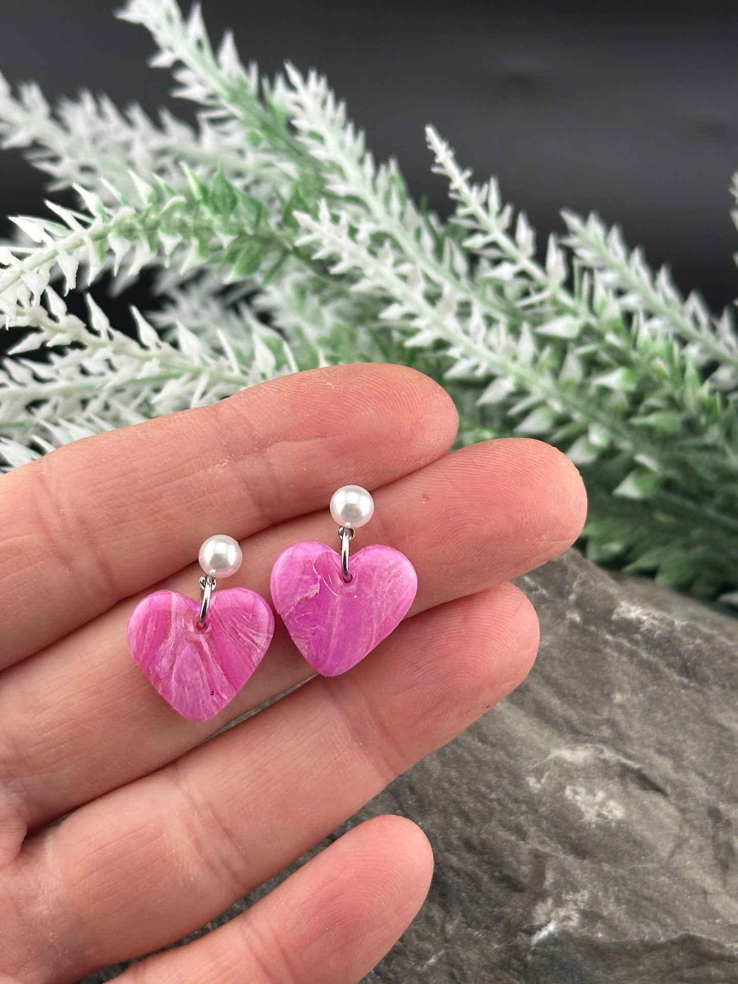 Pretty in Pink Marble & Pearl Stud Earrings