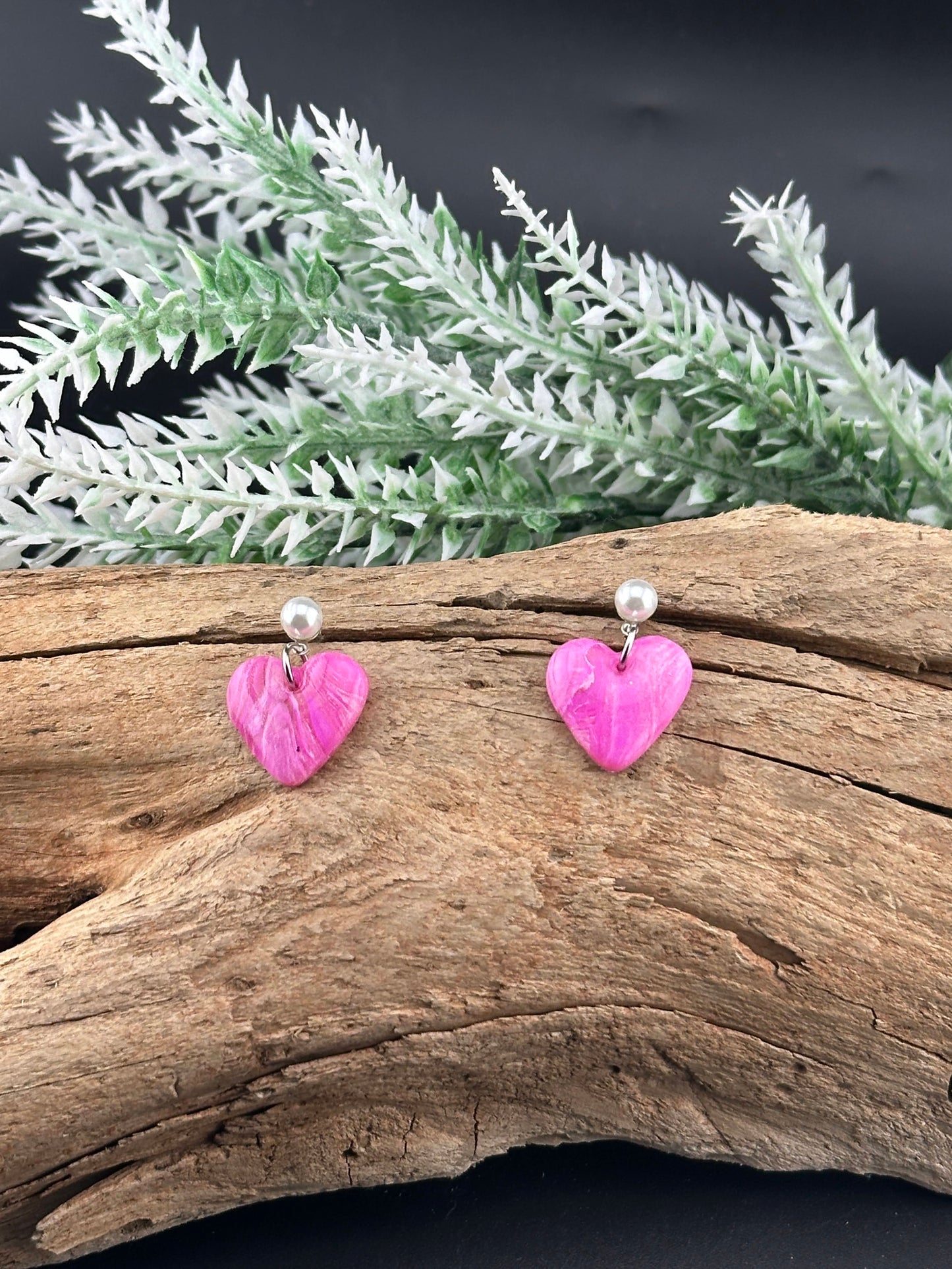 Pretty in Pink Marble & Pearl Stud Earrings