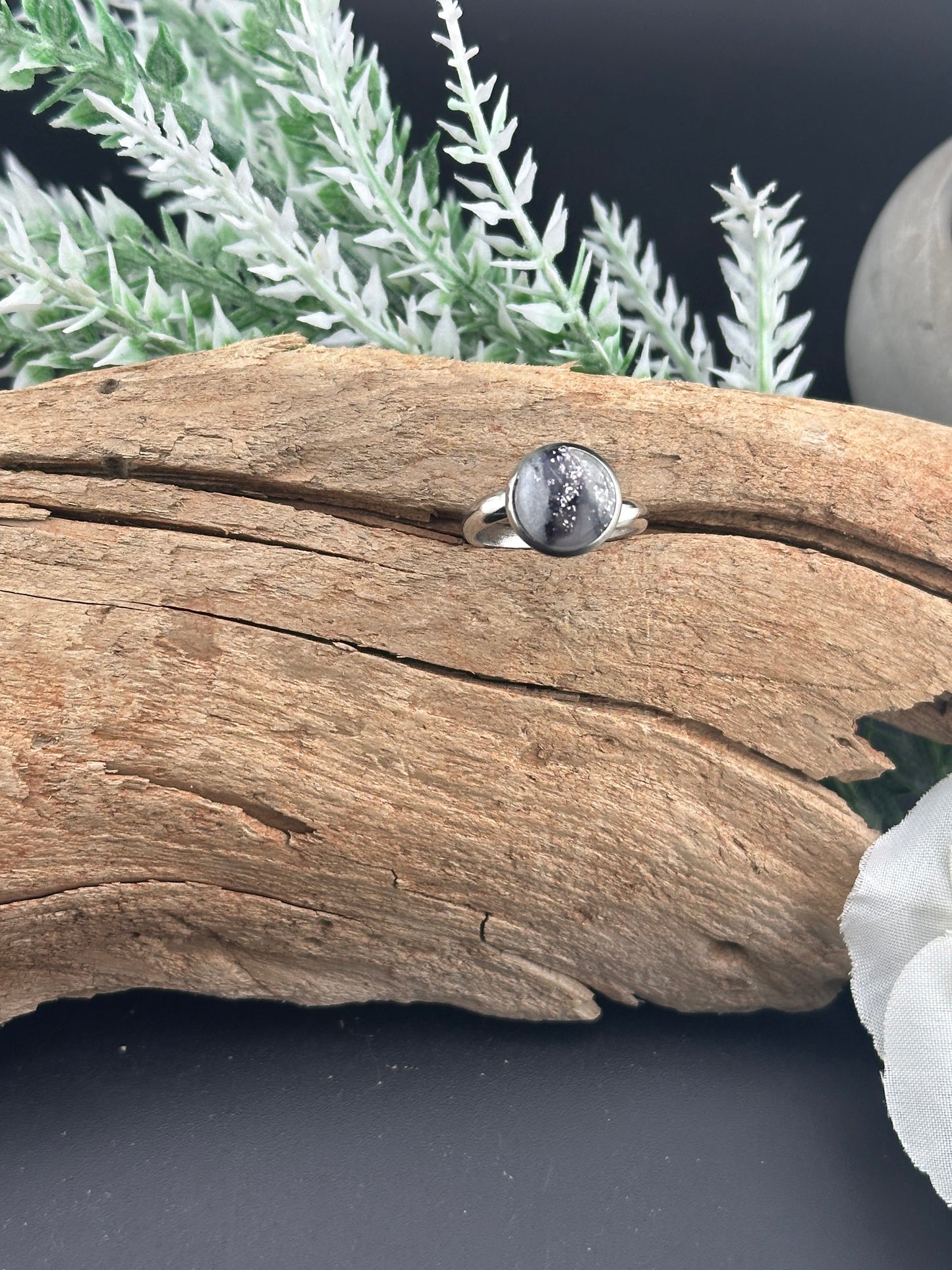 Midnight Sparkle Marble Adjustable Ring