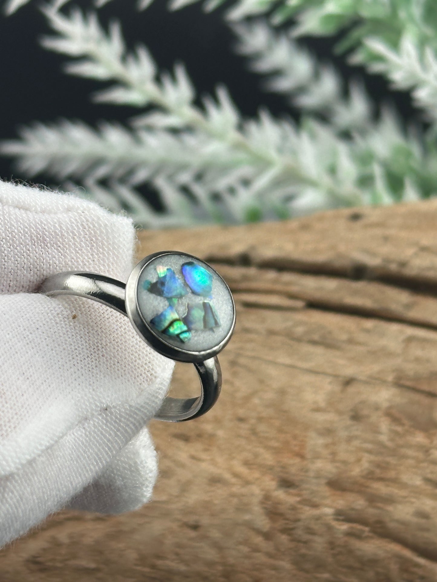 Ocean-Inspired Adjustable Ring with Abalone Shell in White