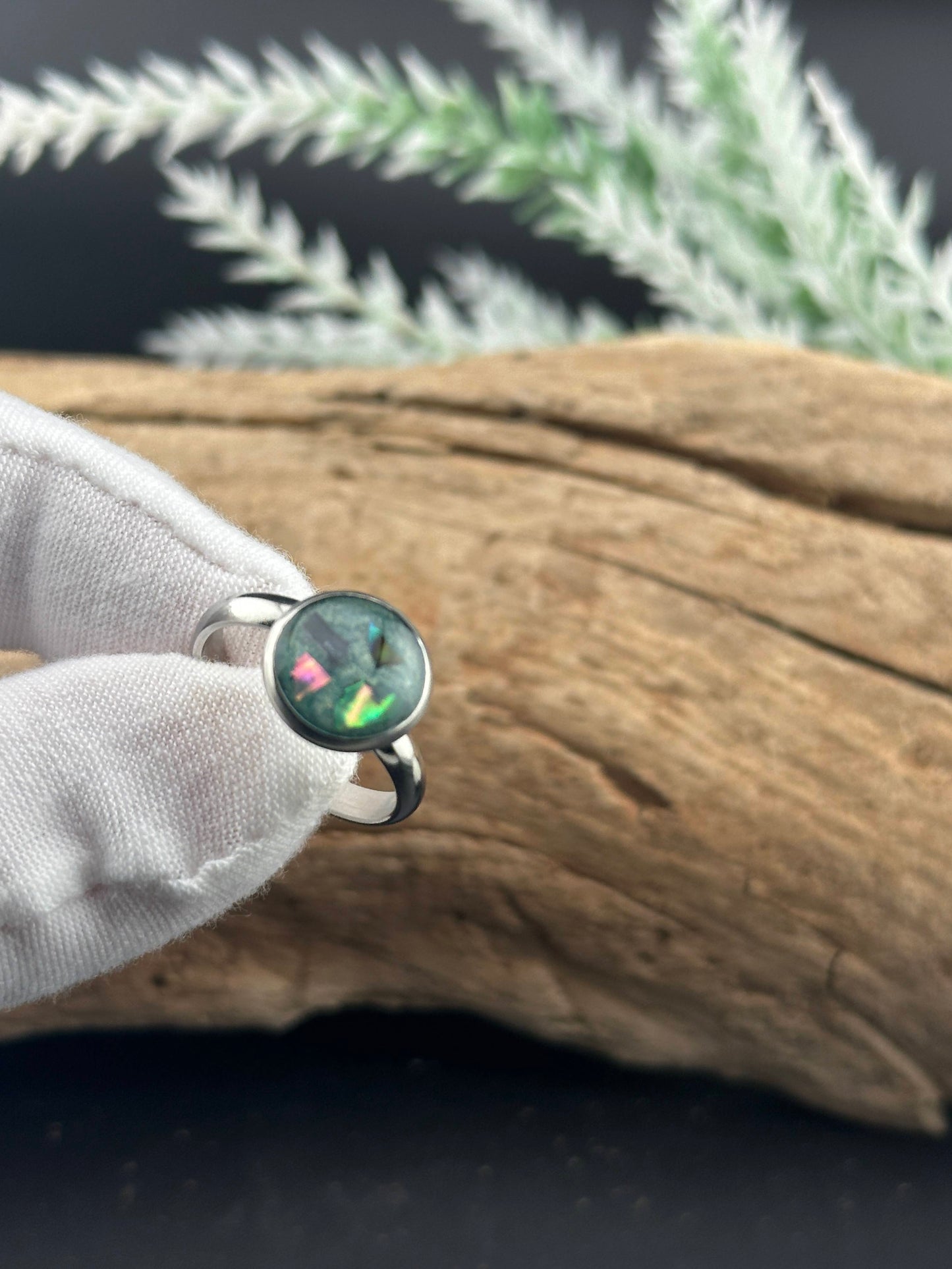 Ocean-Inspired Adjustable Ring with Abalone Shell in Green