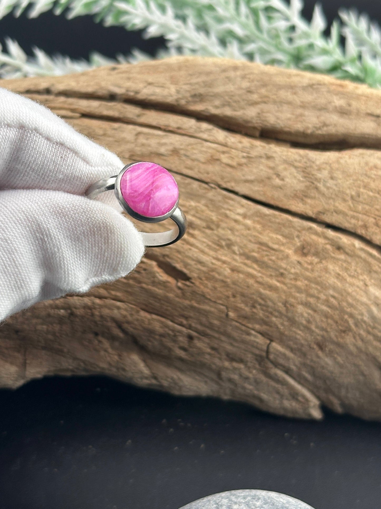 Adjustable Stainless Steel Ring – Pink Rhodonite Inspired