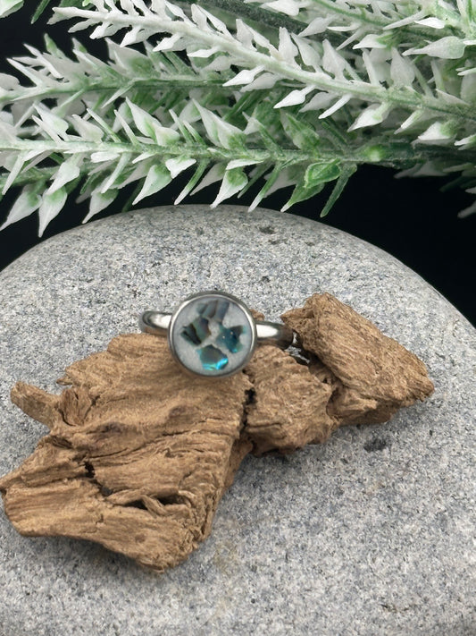 Ocean-Inspired Adjustable Ring with Abalone Shell in White