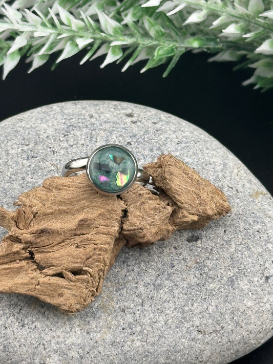 Ocean-Inspired Adjustable Ring with Abalone Shell in Green