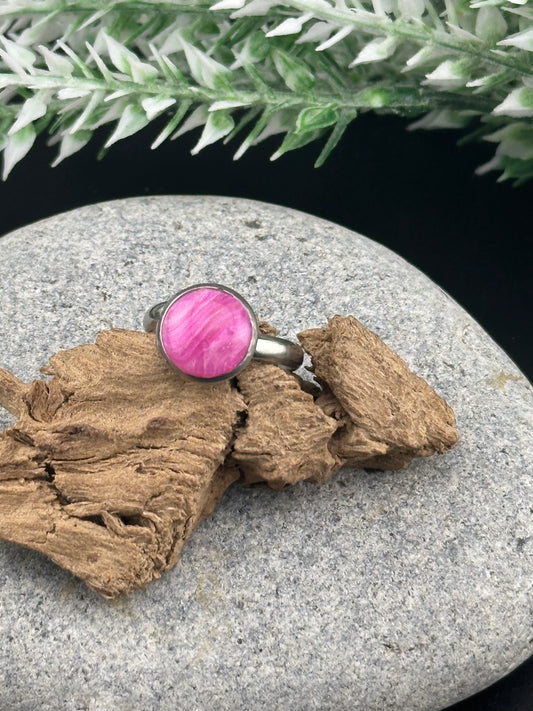 Adjustable Stainless Steel Ring – Pink Rhodonite Inspired