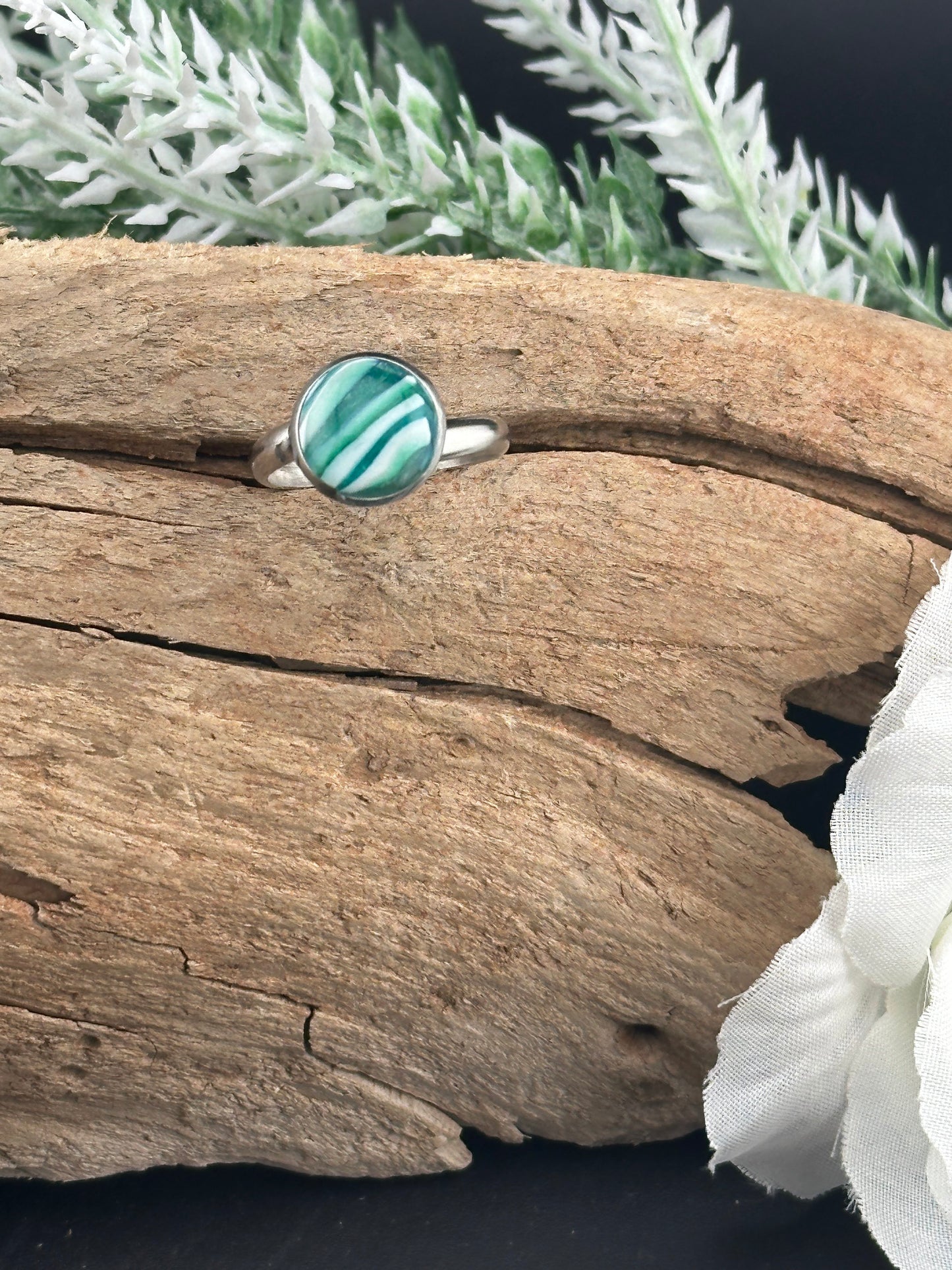 Blue-Green Agate Inspired Adjustable Ring