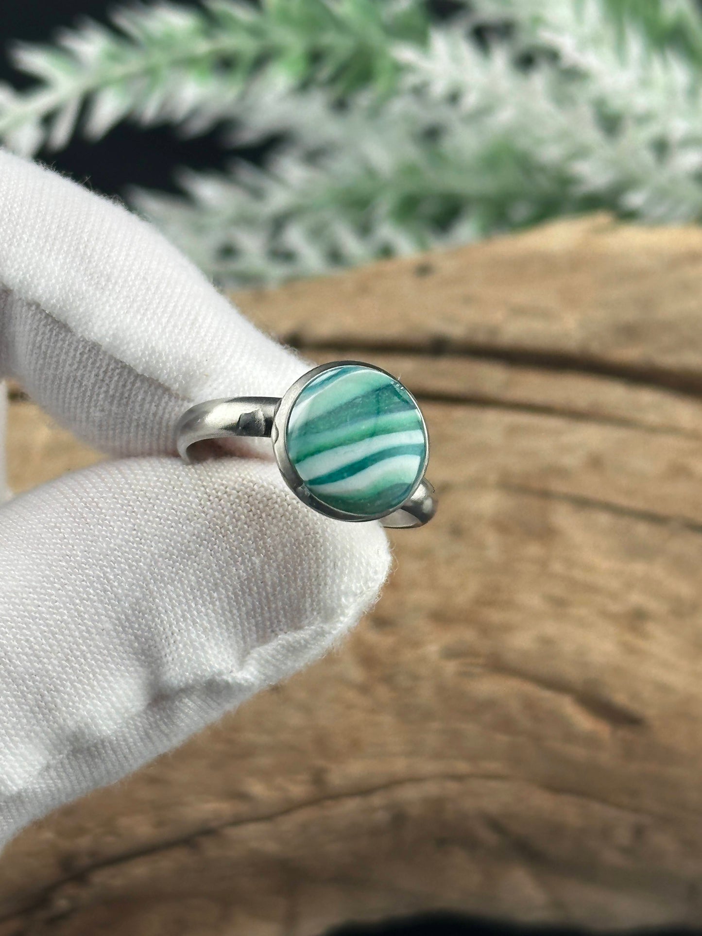 Blue-Green Agate Inspired Adjustable Ring