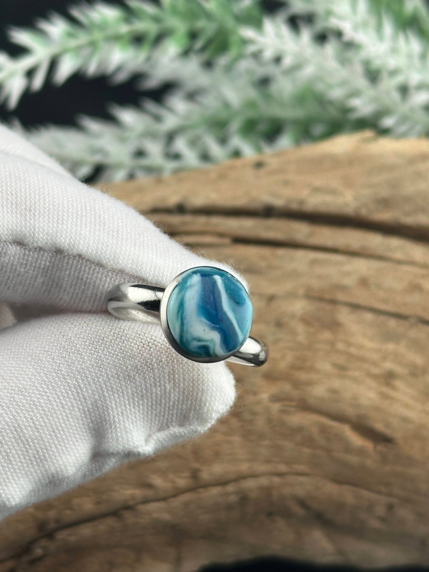 Blue-Green Agate Inspired Adjustable Ring