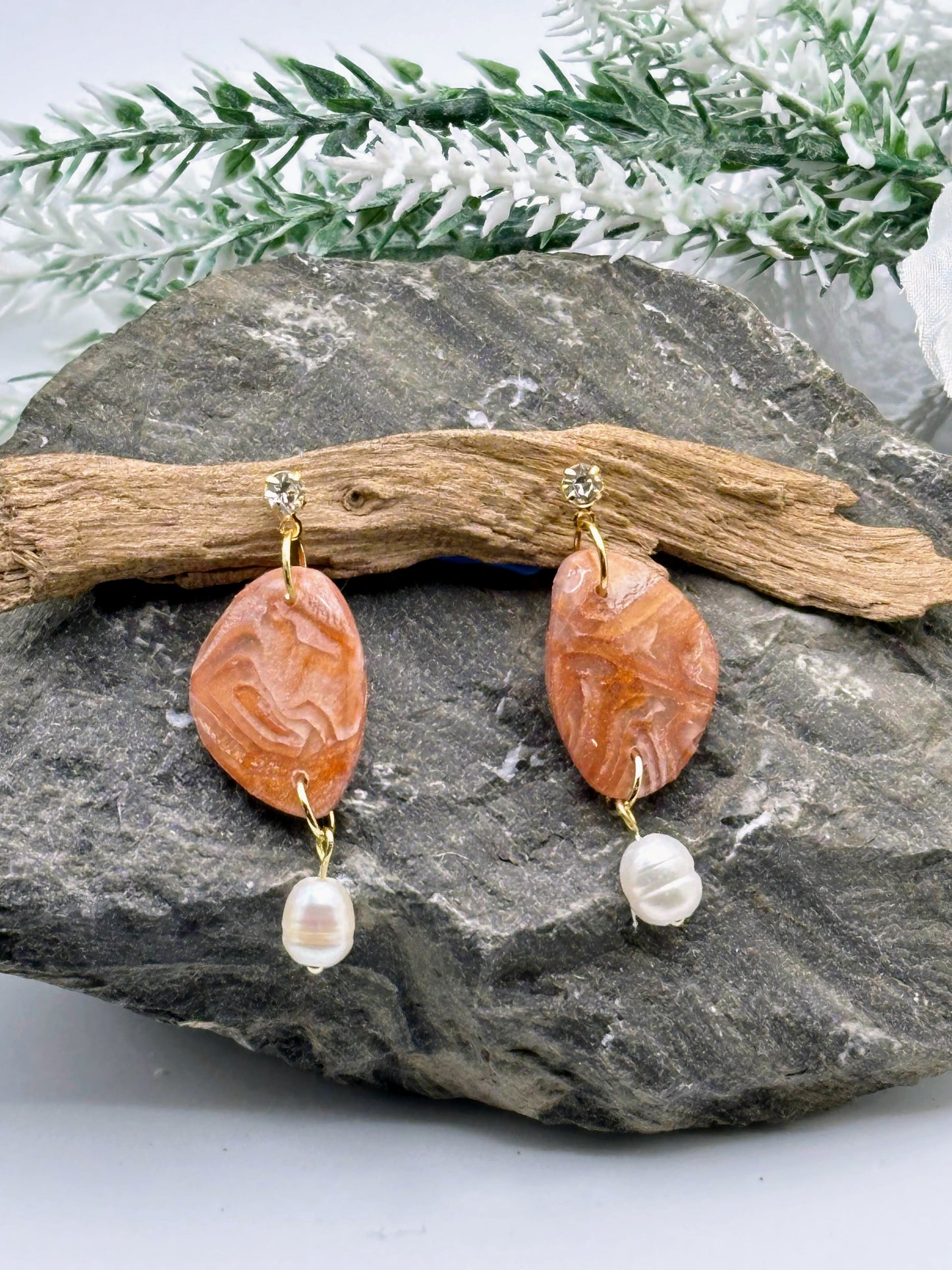 Fall, Earth tone Dangle Earrings with Freshwater Pearl