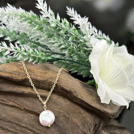 Classic Button Baroque Pearl Pendant Necklace – Gold Filled Chain