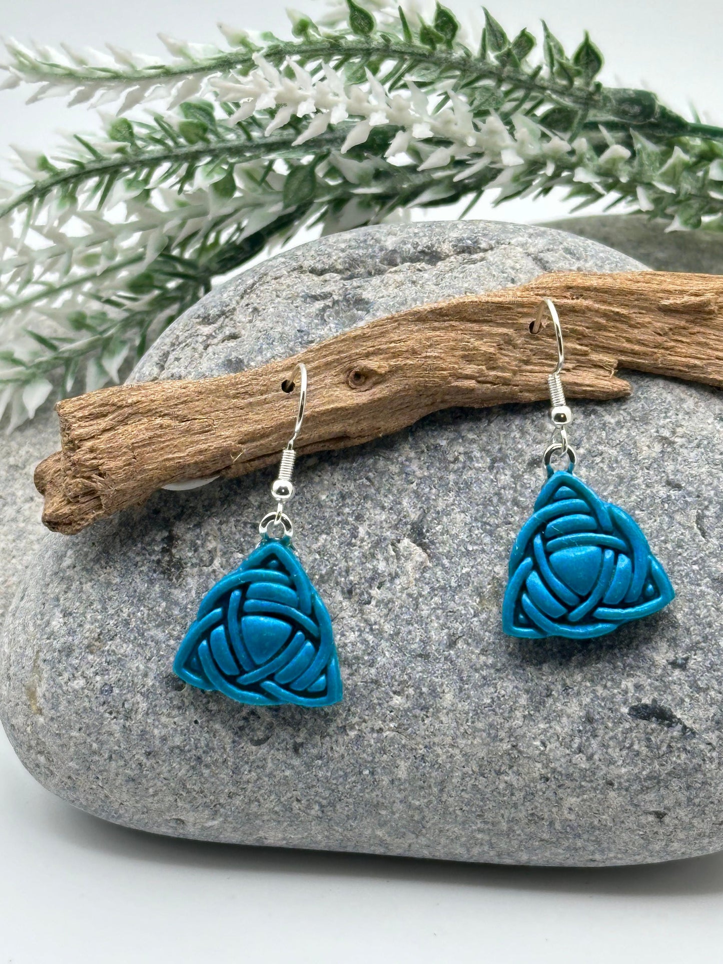 Celtic Trinity Knot, Turquoise, Polymer Clay Earrings