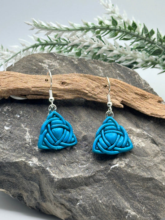 Celtic Trinity Knot, Turquoise, Polymer Clay Earrings