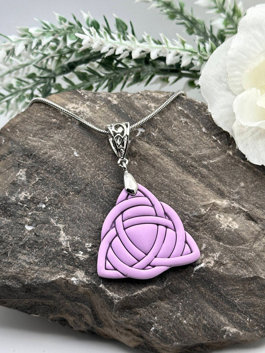 Celtic Trinity Knot, Lilac, Polymer Clay Necklace